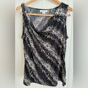 Liz Claiborne Black Blouse Size Large Monochrome Patterned